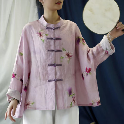 Women's Pink Floral Chinese Tang Jacket – additional product view