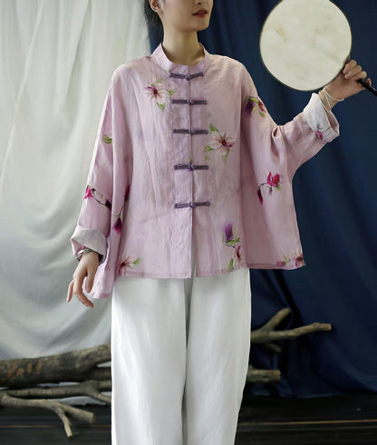 Women's Pink Floral Chinese Tang Jacket – additional product view