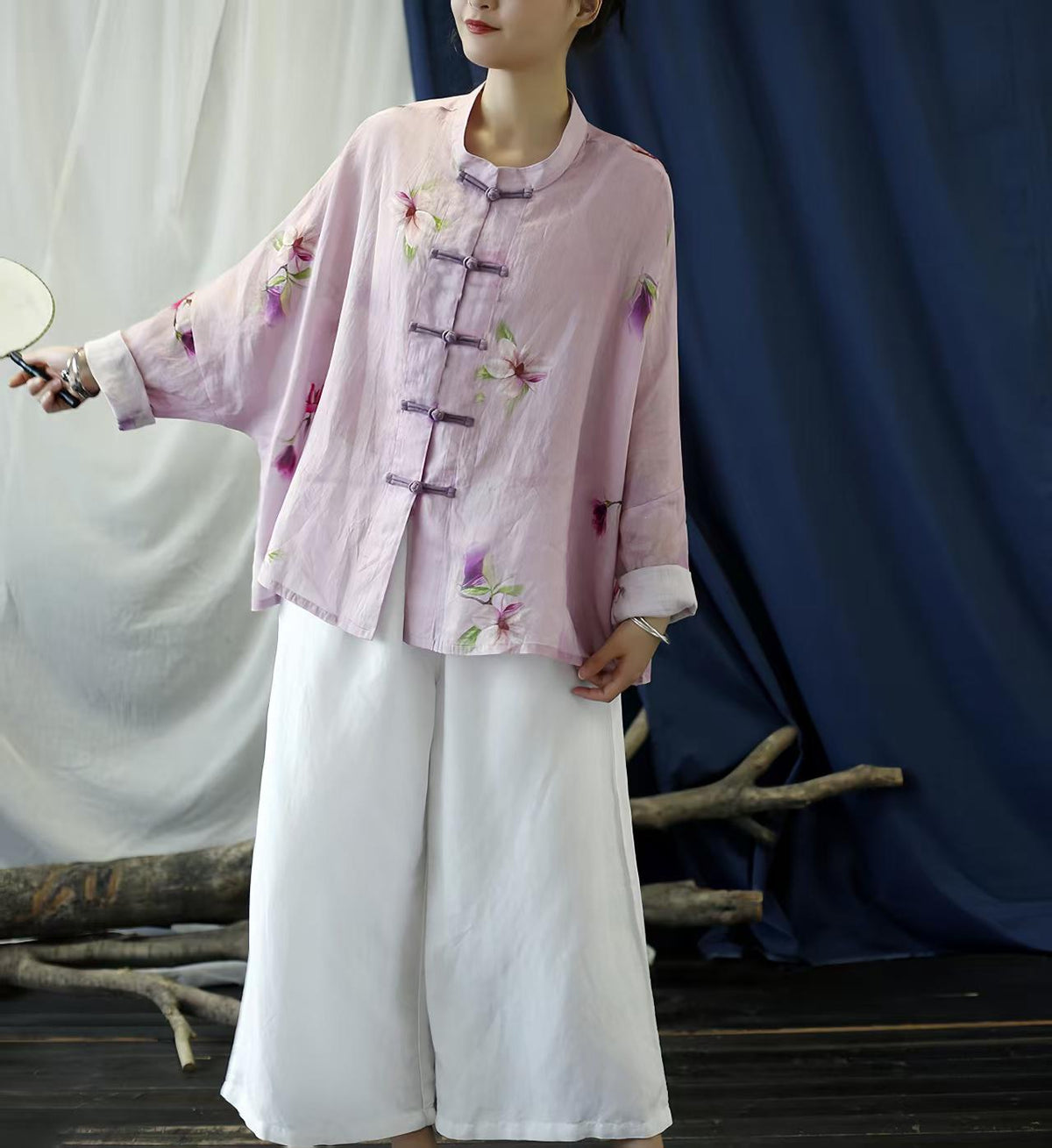 Women's Pink Floral Chinese Tang Jacket – additional product view
