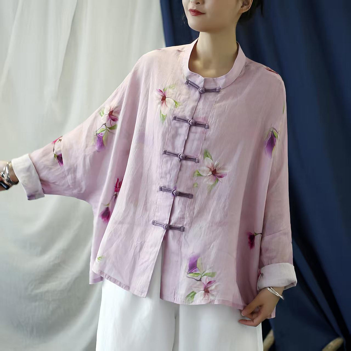 Women's Pink Floral Chinese Tang Jacket – additional product view