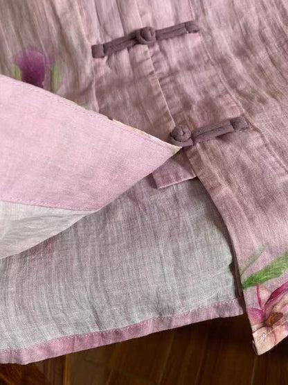 Women's Pink Floral Chinese Tang Jacket – additional product view