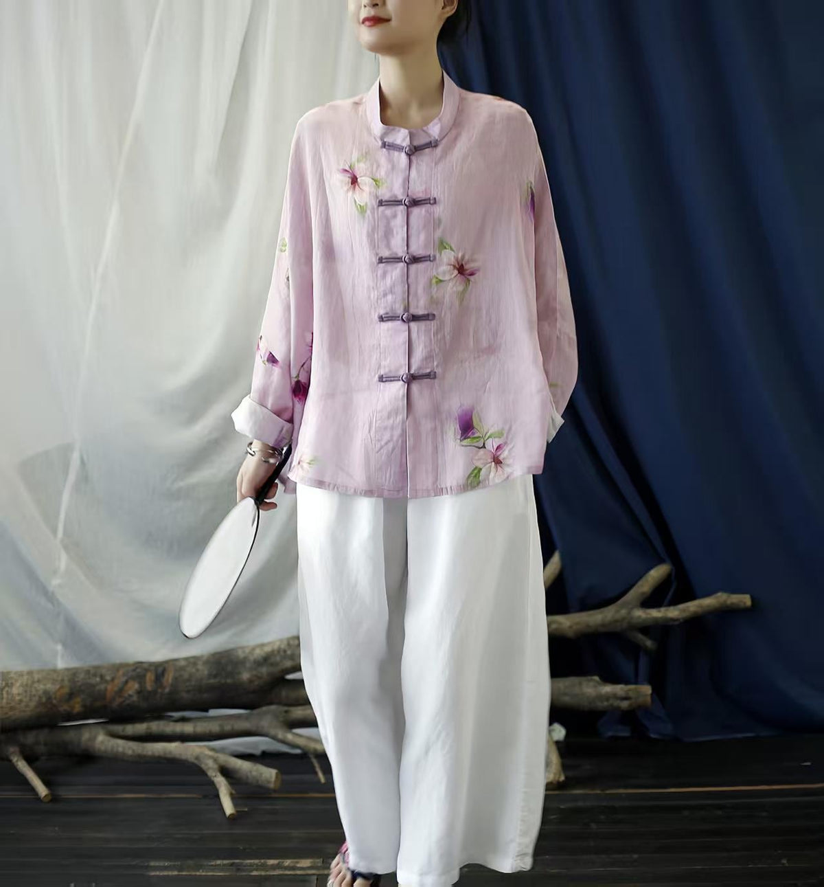 Women's Pink Floral Chinese Tang Jacket