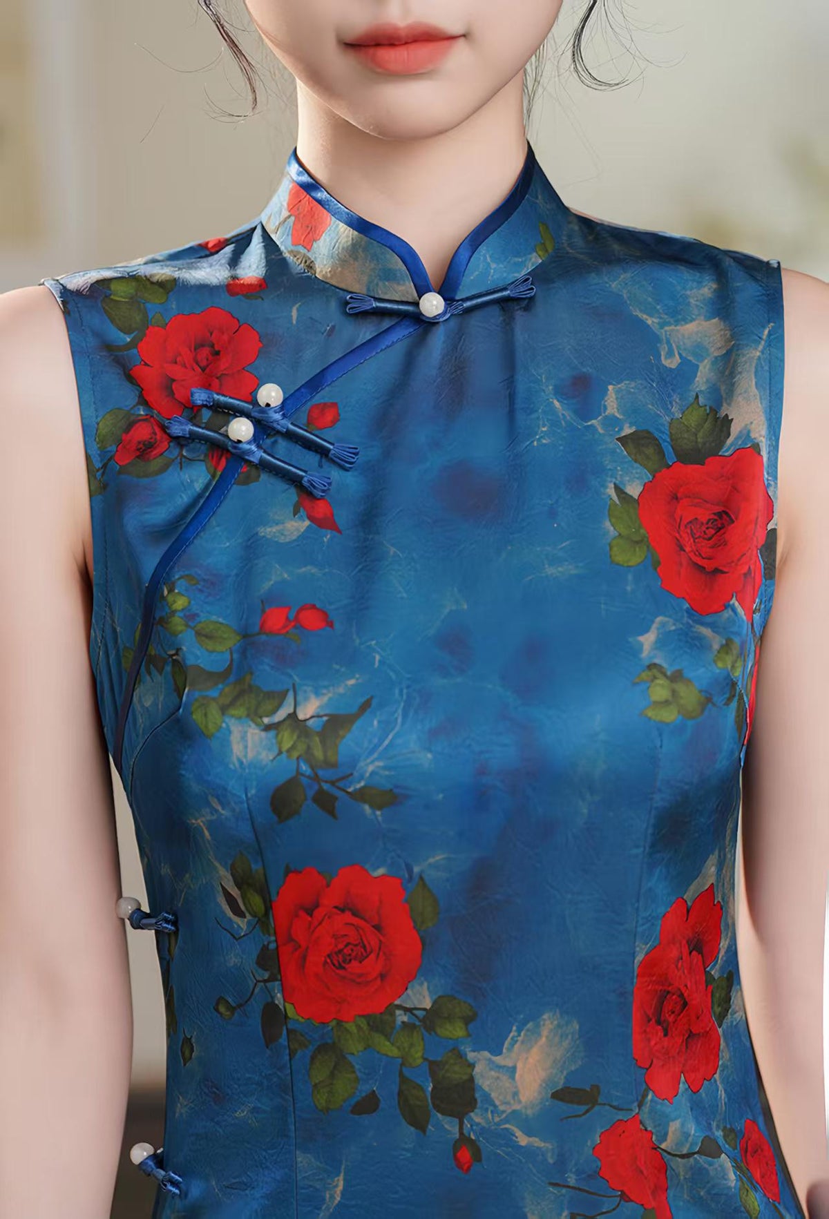 Women's Blue Vintage Qipao Cheongsam Dress – additional product view