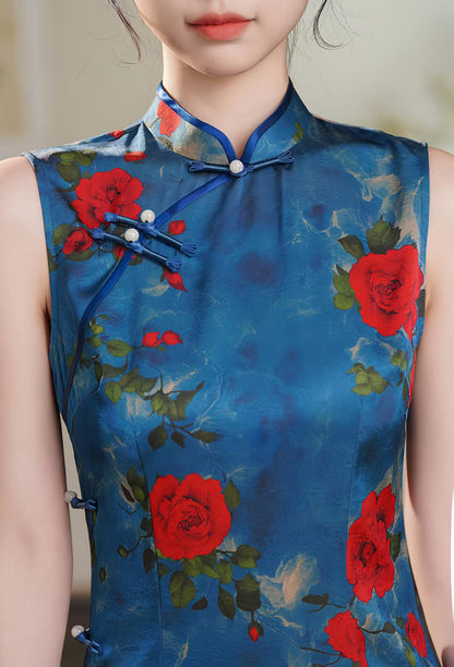 Women's Blue Vintage Qipao Cheongsam Dress – additional product view