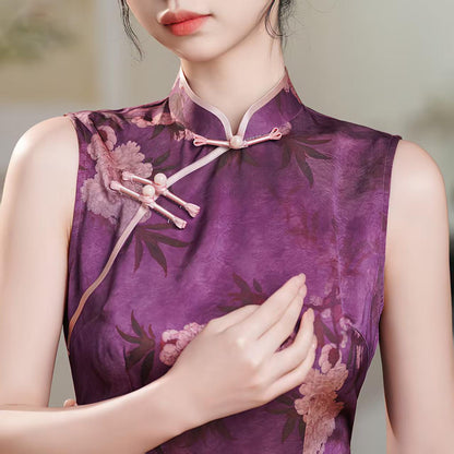 Women's Pink Vintage Qipao Cheongsam Dress – Printed Maxi – additional product view