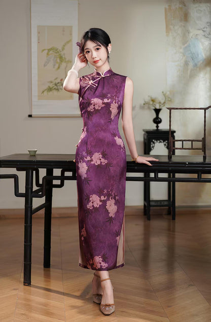 Women's Pink Vintage Qipao Cheongsam Dress – Printed Maxi – additional product view