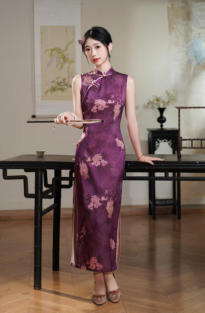Women's Pink Vintage Qipao Cheongsam Dress – Printed Maxi – additional product view