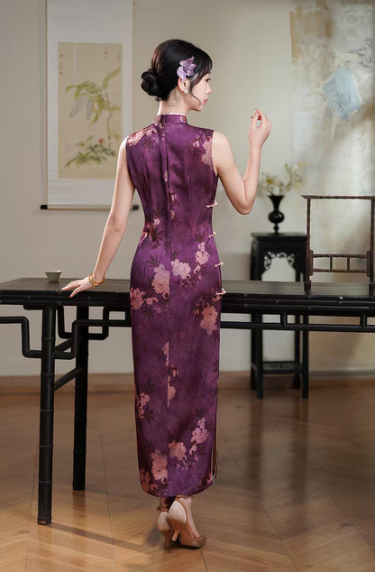 Women's Pink Vintage Qipao Cheongsam Dress – Printed Maxi – additional product view