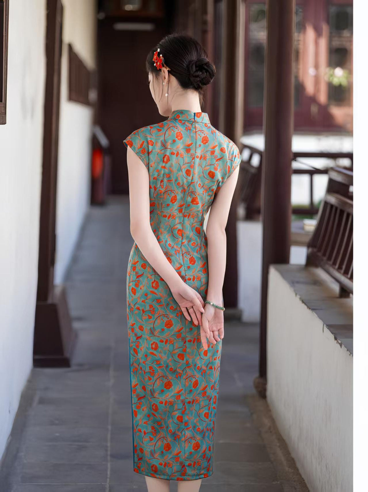 Women's Blue Vintage Qipao Cheongsam Dress – additional product view