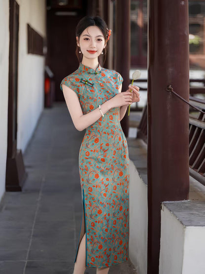 Women's Blue Vintage Qipao Cheongsam Dress – additional product view