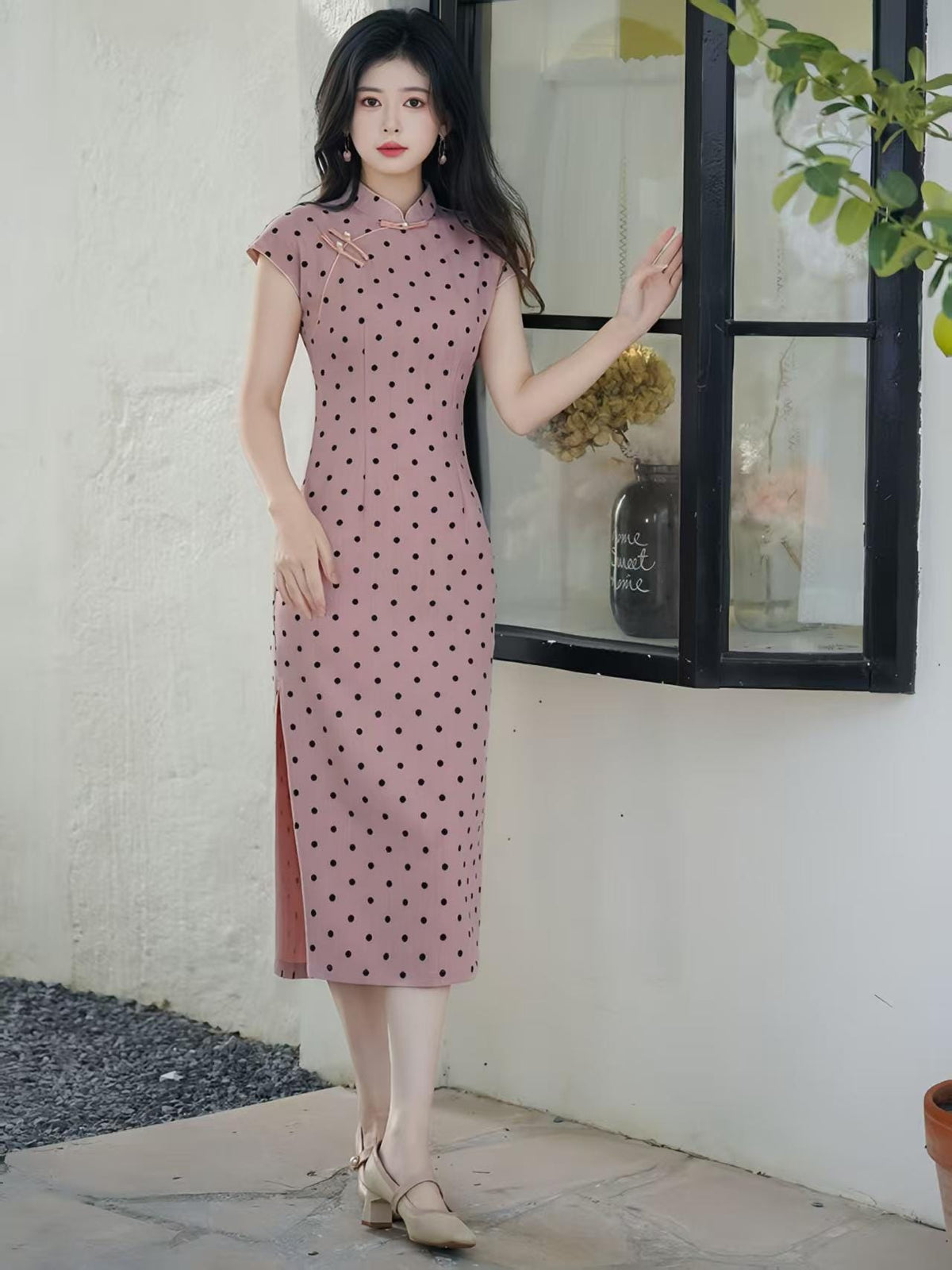 Women's Pink Vintage Qipao Cheongsam Dress – Fitted – additional product view
