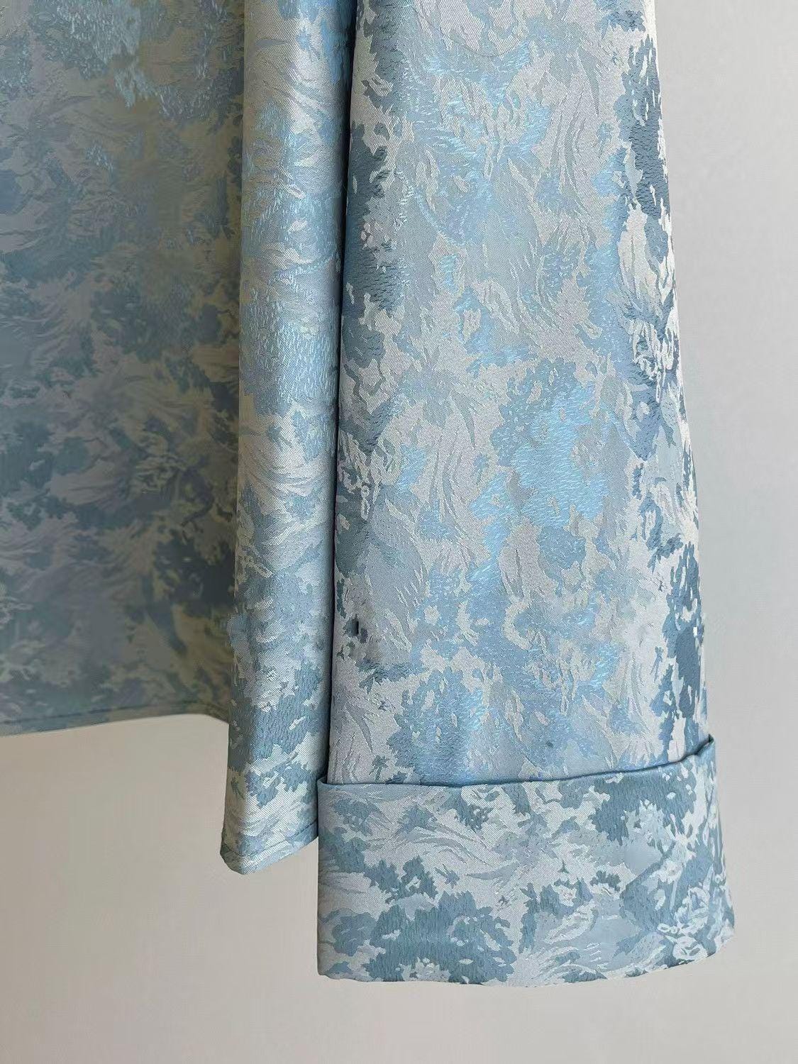 Women's Blue Jacquard Chinese Style Blouse – additional product view