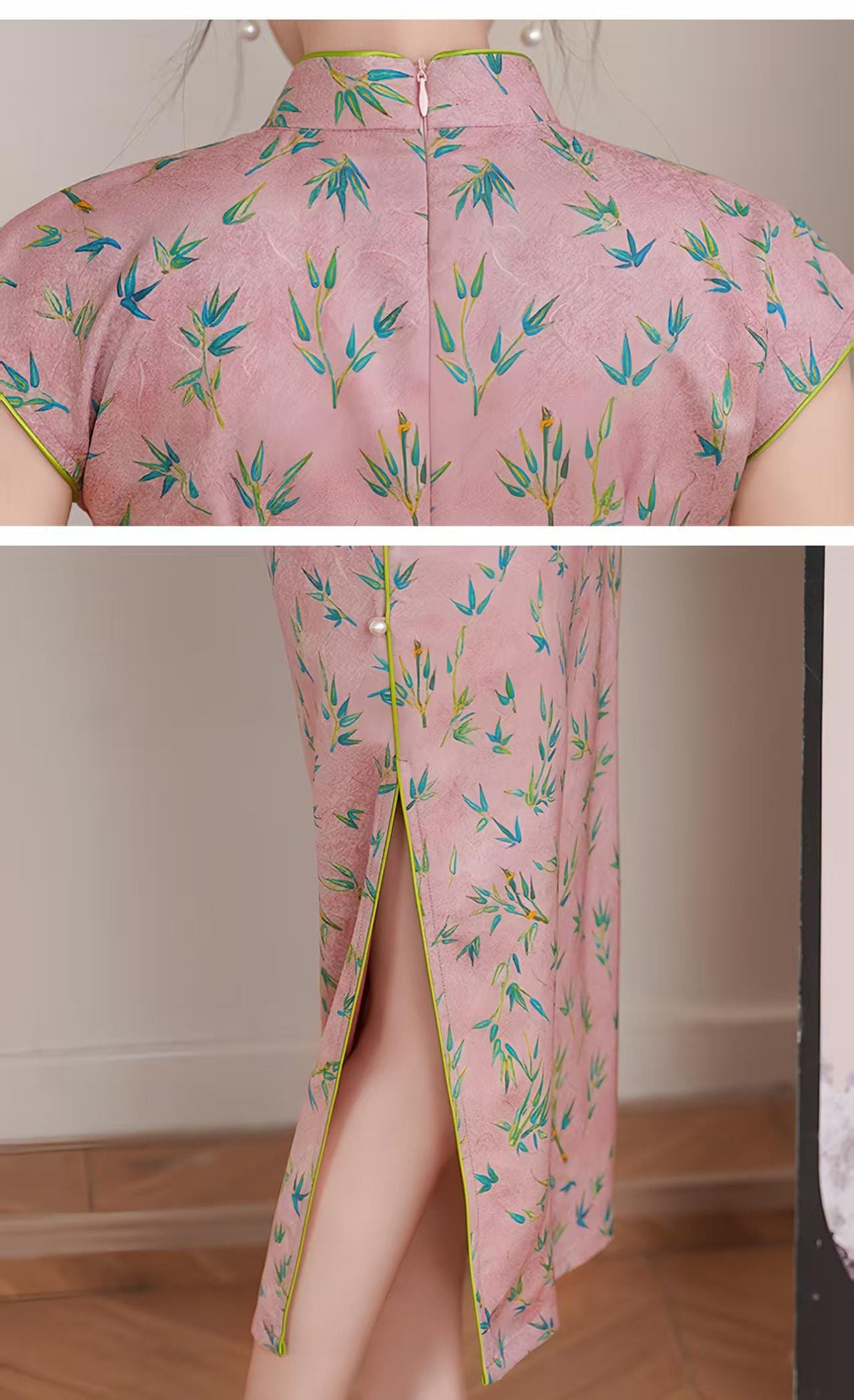Women's Pink Vintage Satin Qipao Cheongsam Dress – additional product view