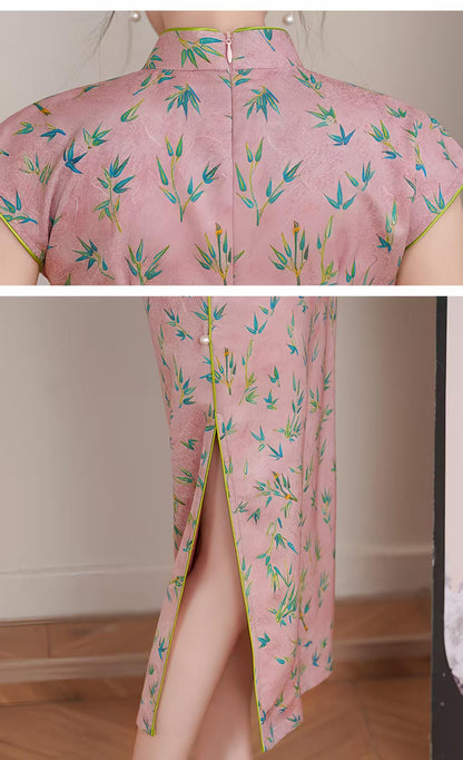 Women's Pink Vintage Satin Qipao Cheongsam Dress – additional product view