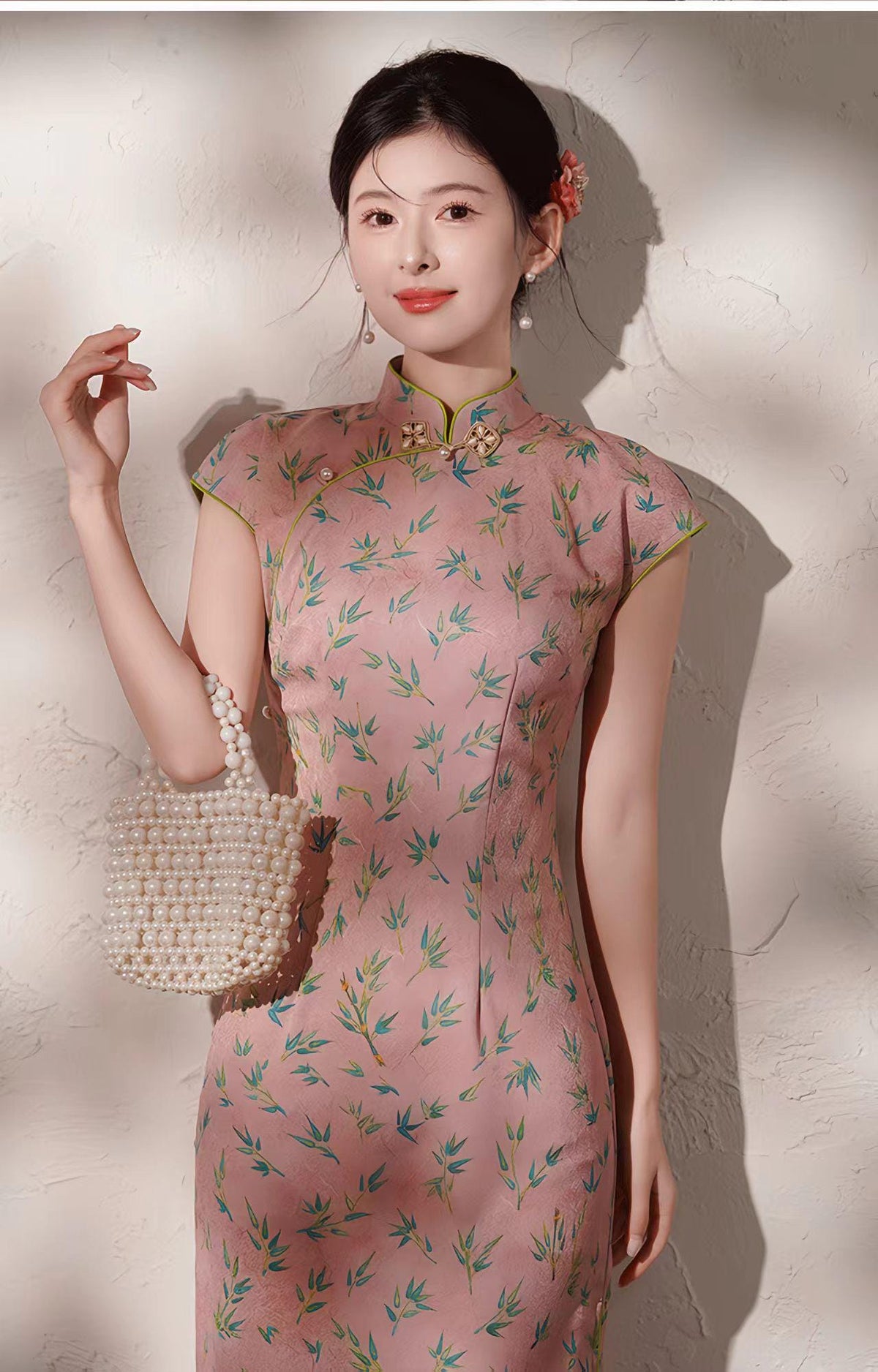 Women's Pink Vintage Satin Qipao Cheongsam Dress – additional product view