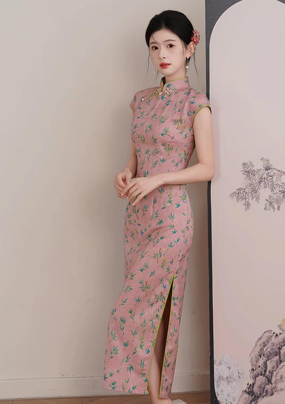 Women's Pink Vintage Satin Qipao Cheongsam Dress – additional product view