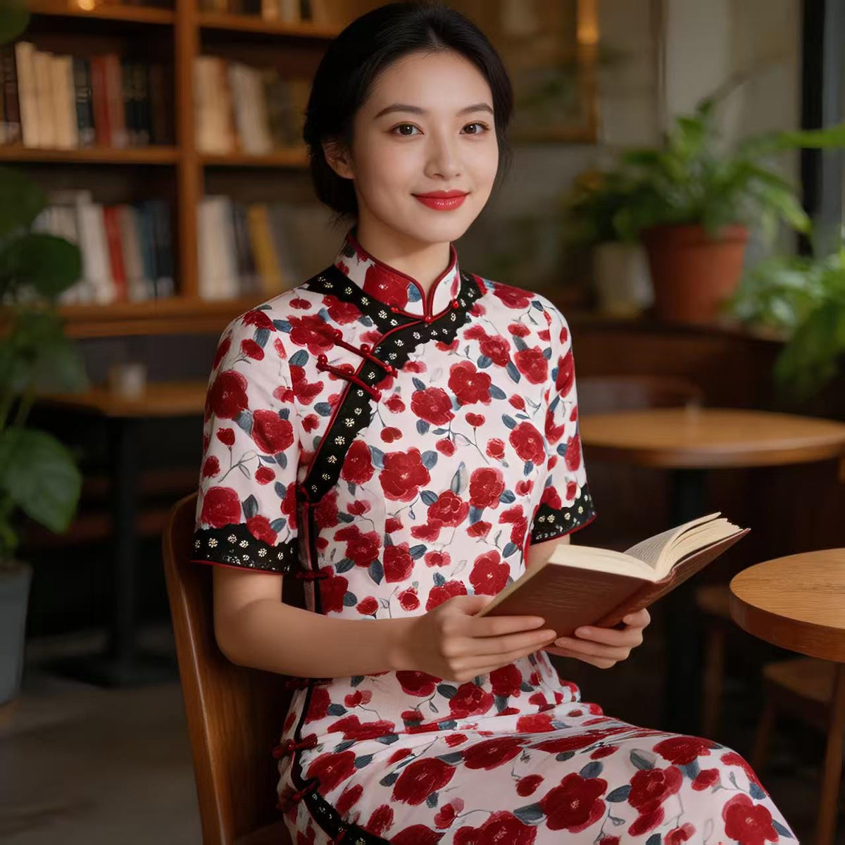 Women's Pink Floral Qipao Cheongsam Dress – additional product view
