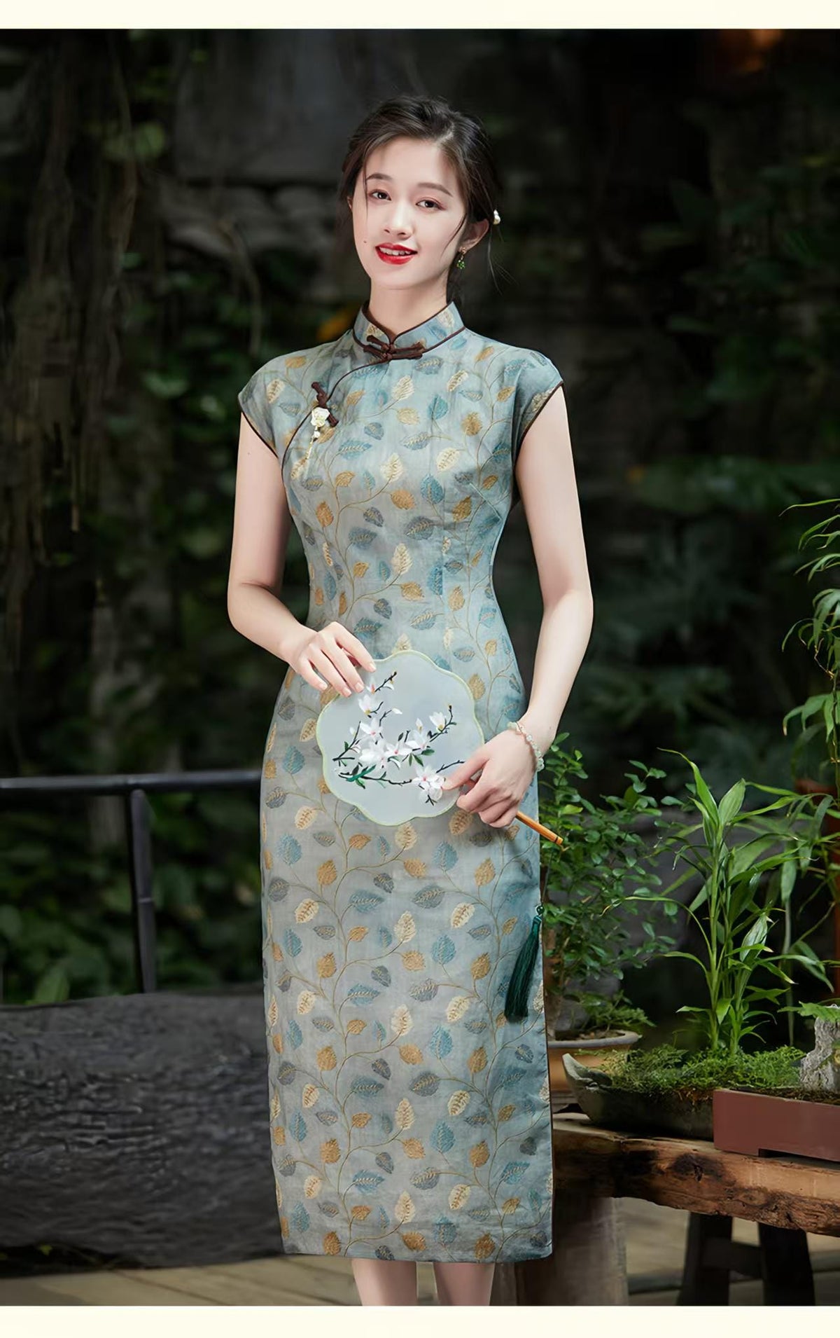 Women's Blue Vintage Qipao Cheongsam Dress – Printed – additional product view
