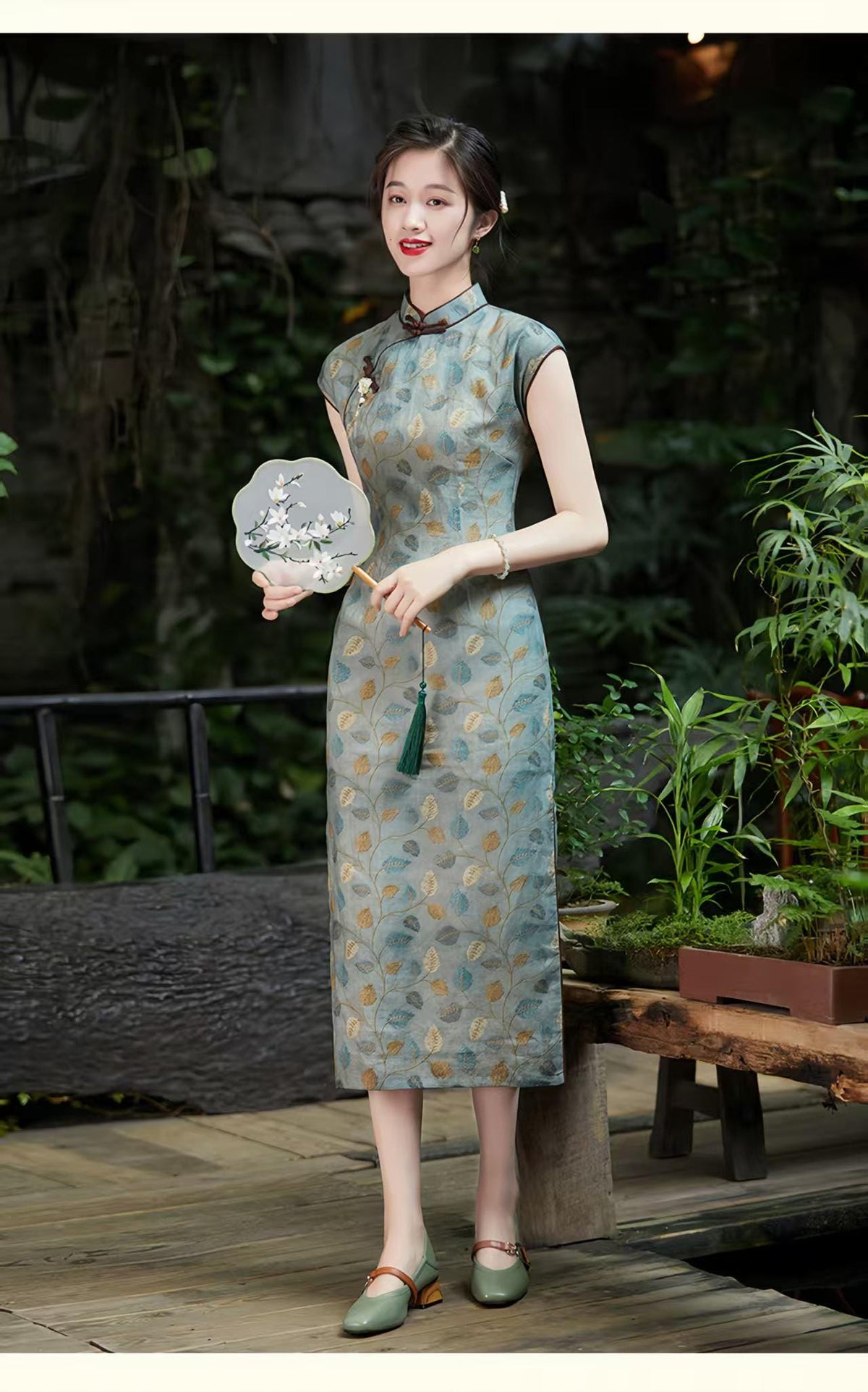 Women's Blue Vintage Qipao Cheongsam Dress – Printed – additional product view