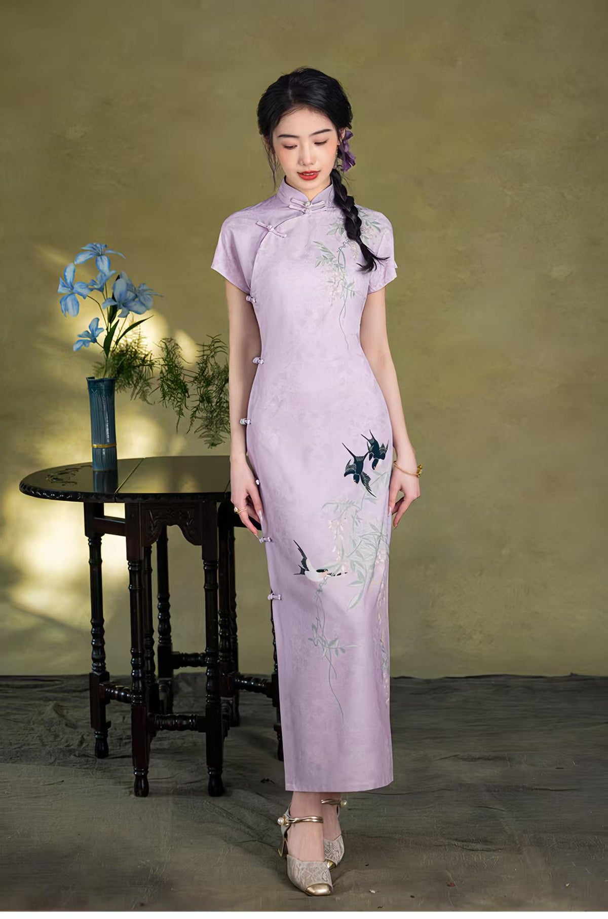 Women's Embroidered Qipao Cheongsam Dress – Linen – additional product view