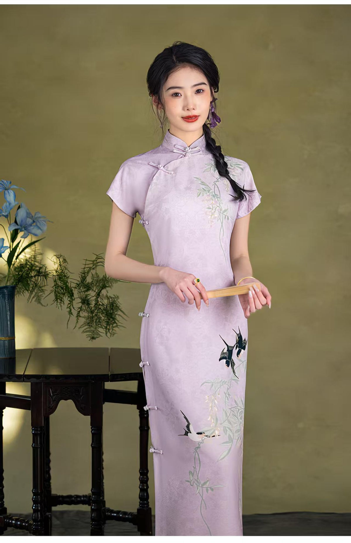 Women's Embroidered Qipao Cheongsam Dress – Linen – additional product view