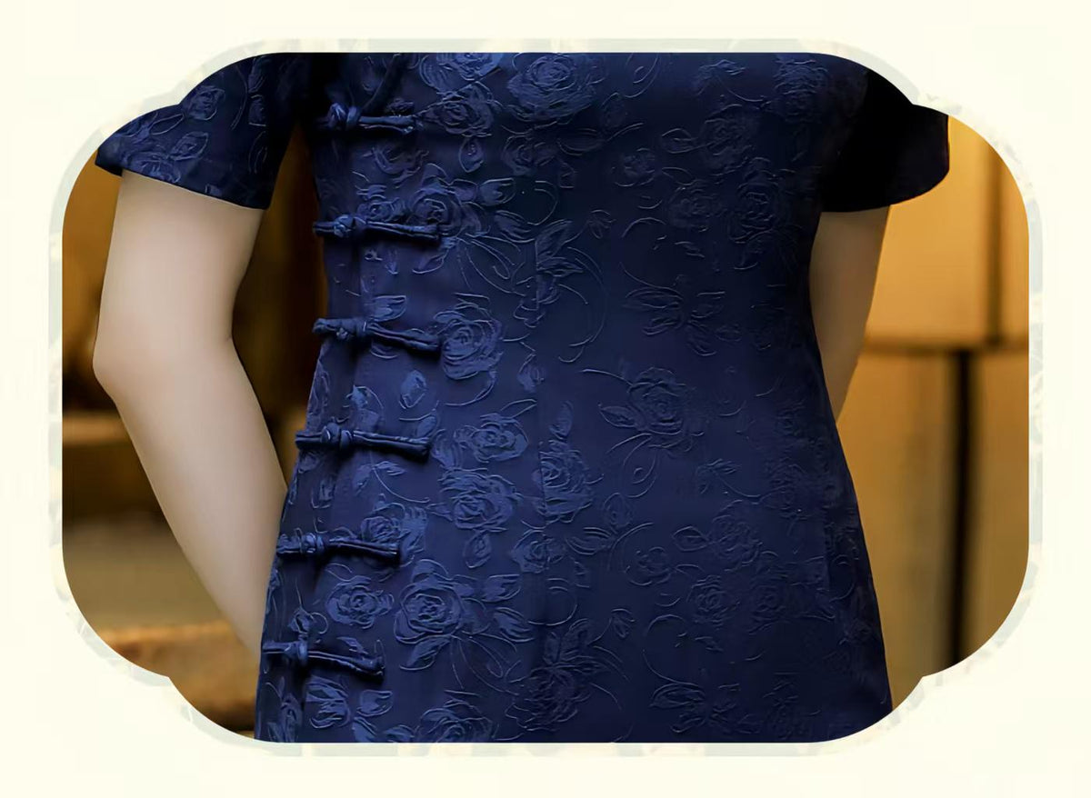 Women's Blue Vintage Qipao Cheongsam Dress – Cotton – additional product view