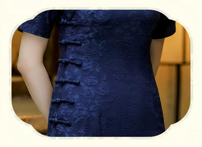 Women's Blue Vintage Qipao Cheongsam Dress – Cotton – additional product view