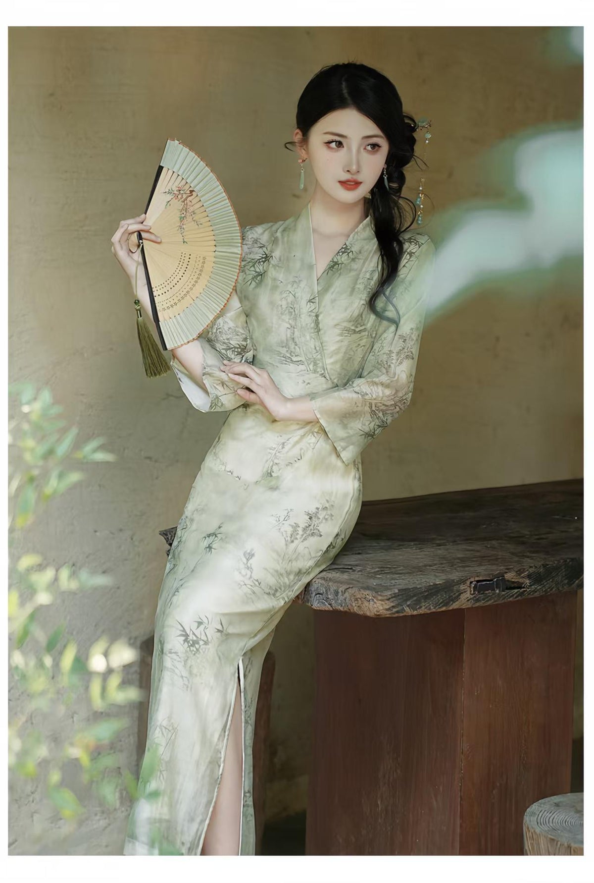 Women's Green Elegant Modern Chinese Two-Piece Set – additional product view