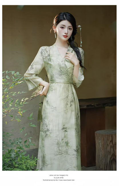 Women's Green Elegant Modern Chinese Two-Piece Set – additional product view