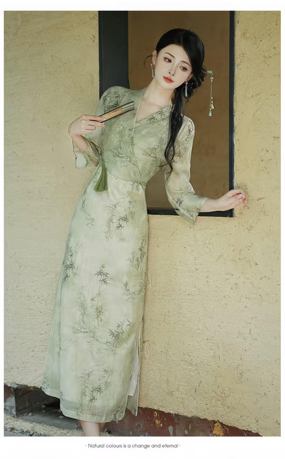 Women's Green Elegant Modern Chinese Two-Piece Set – additional product view