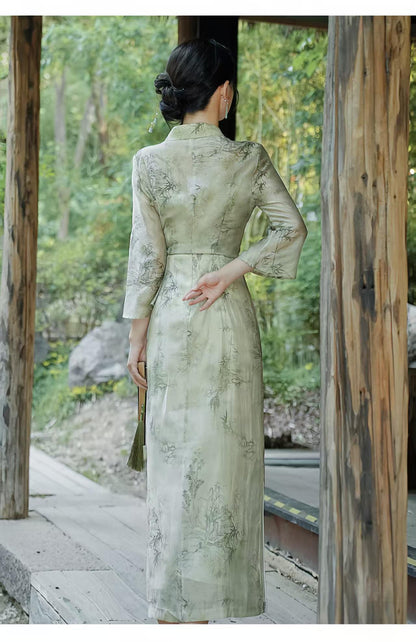 Women's Green Elegant Modern Chinese Two-Piece Set – additional product view