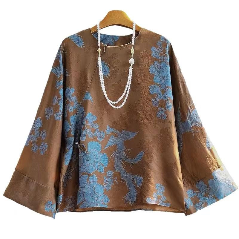 Women's Vintage Silk Chinese Style Blouse – Relaxed Fit – additional product view