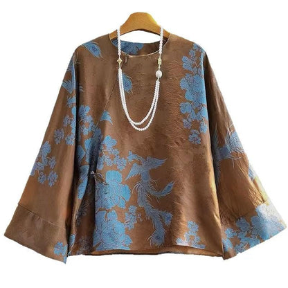 Women's Vintage Silk Chinese Style Blouse – Relaxed Fit – additional product view