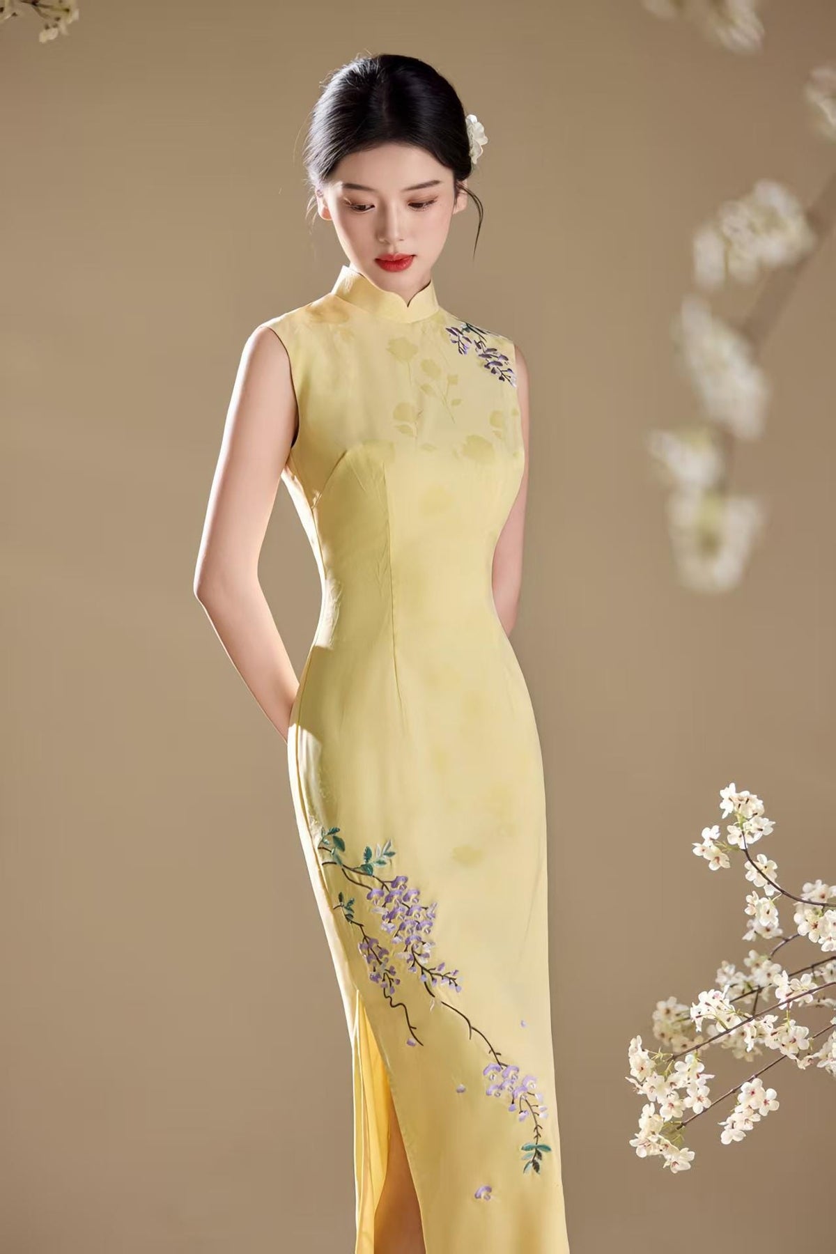 Women's Embroidered Qipao Cheongsam Dress – Fitted – additional product view