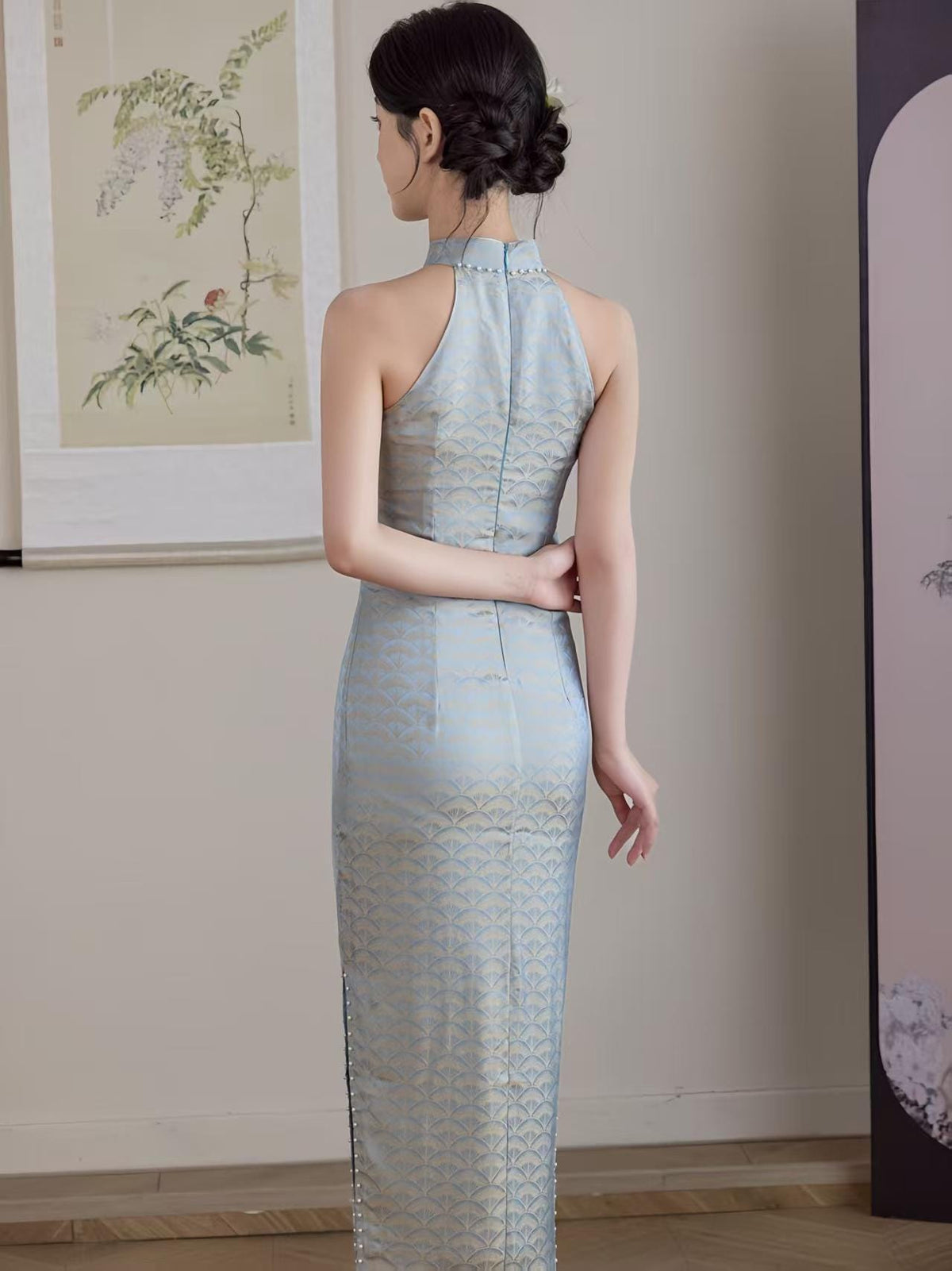 Women's Vintage Qipao Cheongsam Dress – Halter Neck Fitted – additional product view