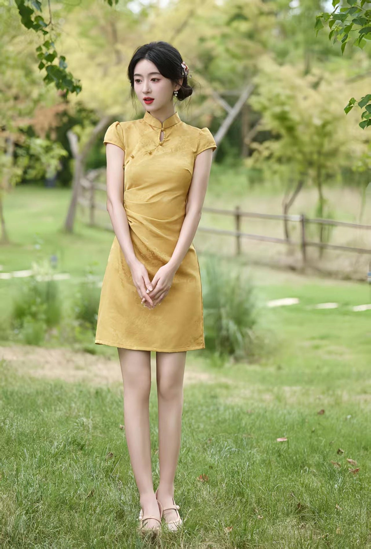 Women's Vintage Qipao Cheongsam Dress – Short Fitted – additional product view