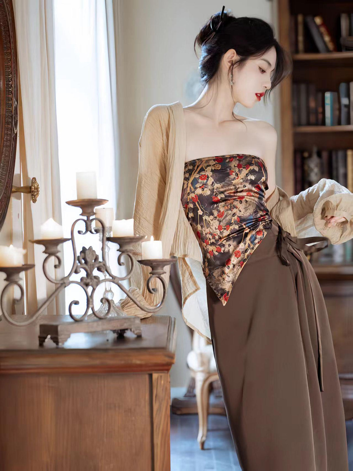 Women's Floral Modern Chinese Two-Piece Set – additional product view
