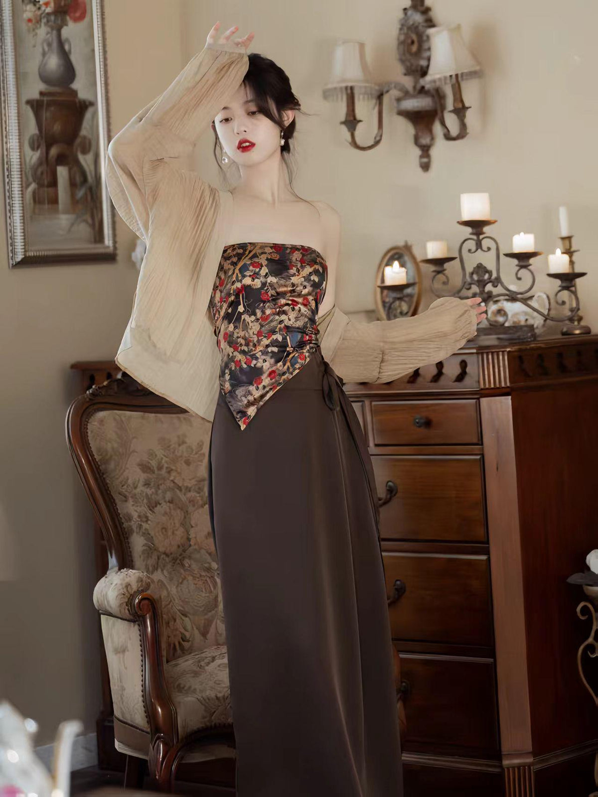 Women's Floral Modern Chinese Two-Piece Set – additional product view