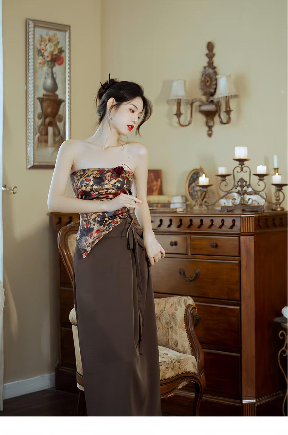 Women's Floral Modern Chinese Two-Piece Set – additional product view