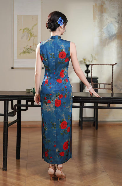 Women's Blue Vintage Qipao Cheongsam Dress – additional product view