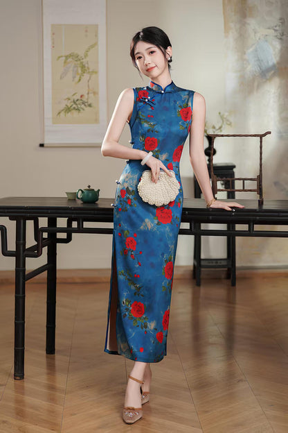 Women's Blue Vintage Qipao Cheongsam Dress – additional product view