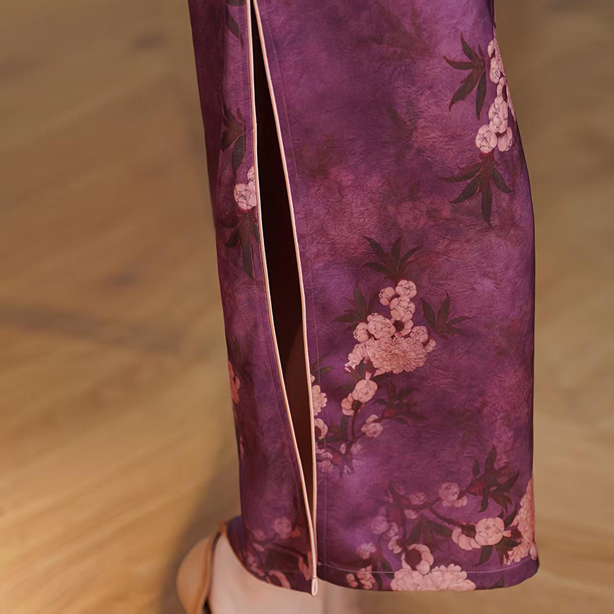 Women's Pink Vintage Qipao Cheongsam Dress – Printed Maxi – additional product view