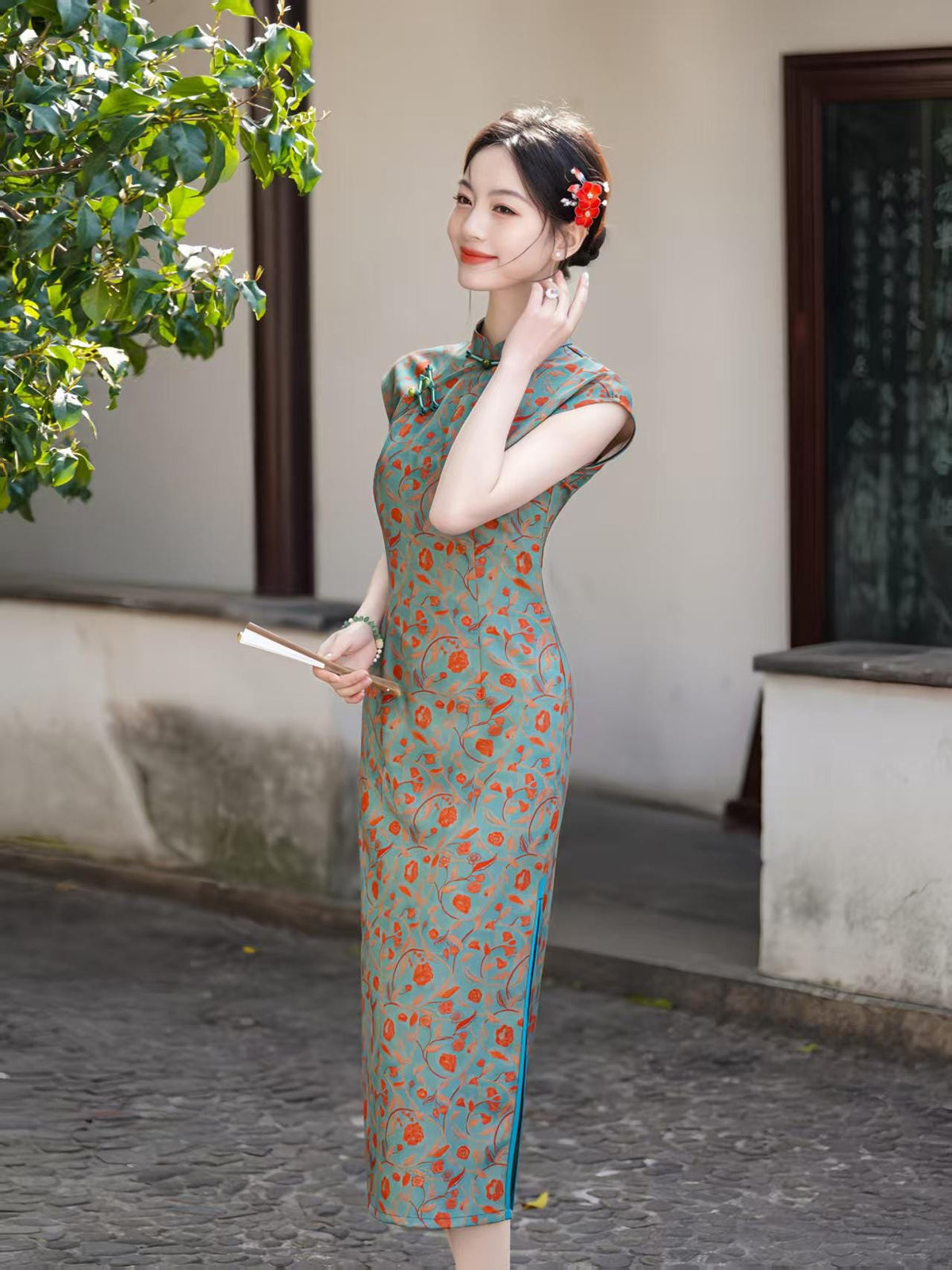 Women's Blue Vintage Qipao Cheongsam Dress – additional product view