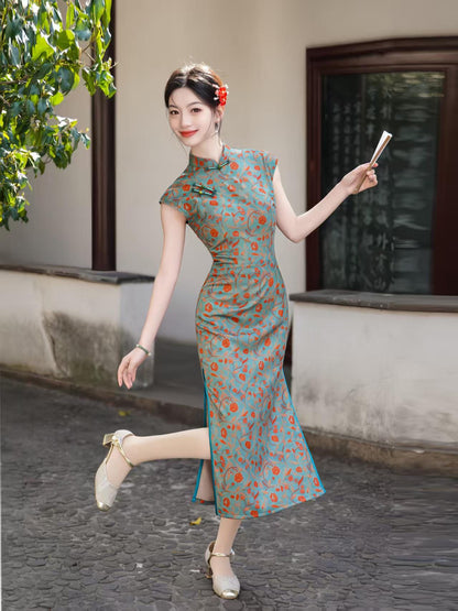 Women's Blue Vintage Qipao Cheongsam Dress – additional product view