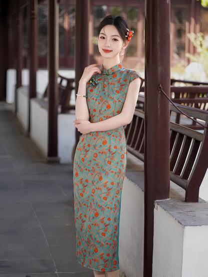 Women's Blue Vintage Qipao Cheongsam Dress – additional product view