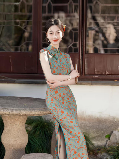 Women's Blue Vintage Qipao Cheongsam Dress – additional product view
