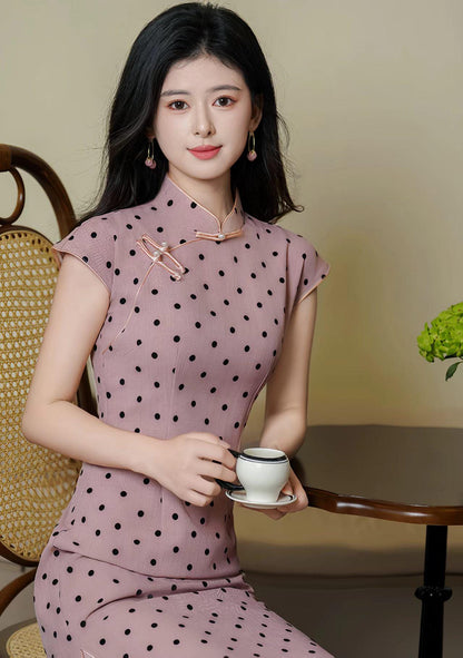 Women's Pink Vintage Qipao Cheongsam Dress – Fitted – additional product view