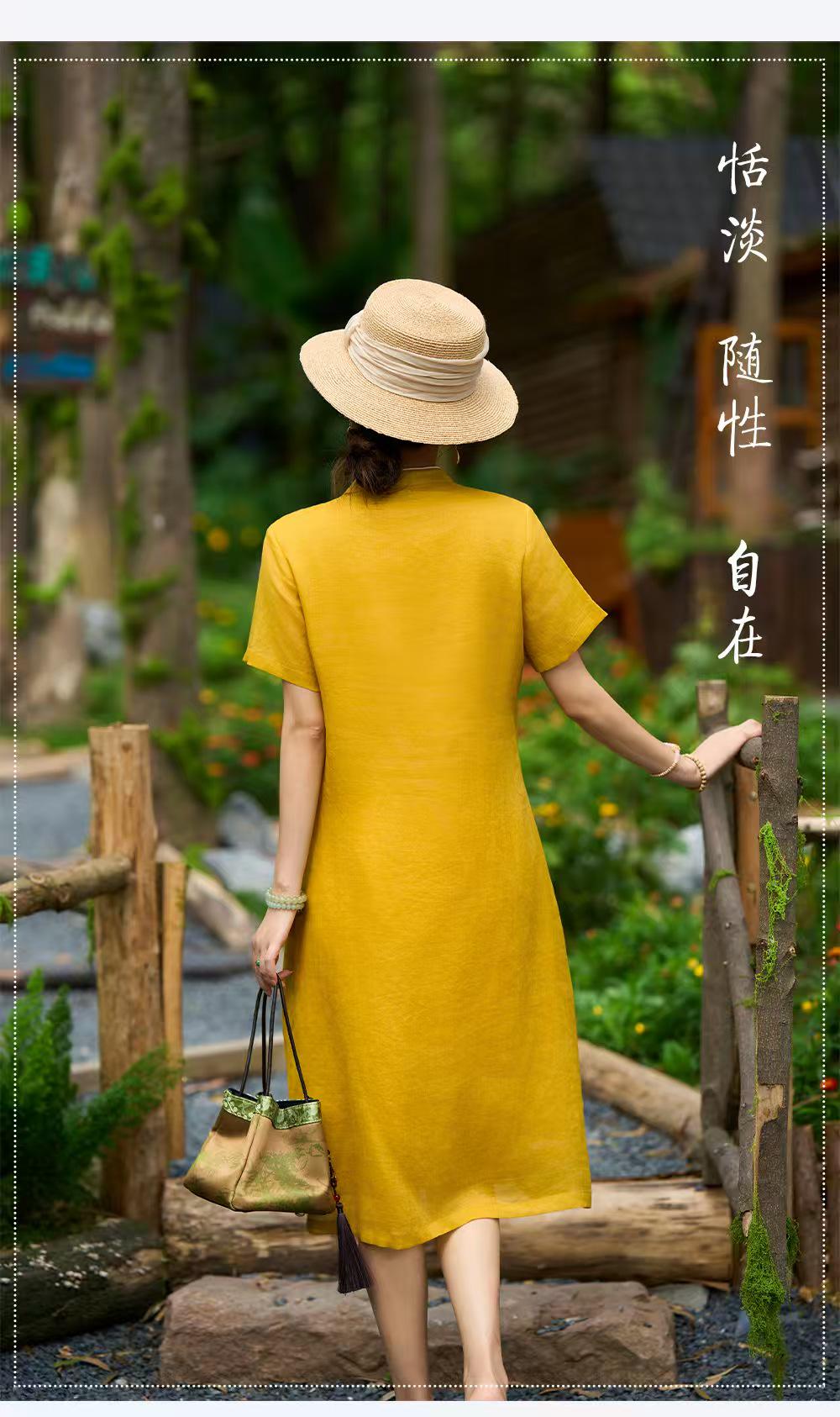 Women's Embroidered Qipao Cheongsam Dress – Ramie – additional product view