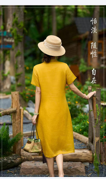 Women's Embroidered Qipao Cheongsam Dress – Ramie – additional product view