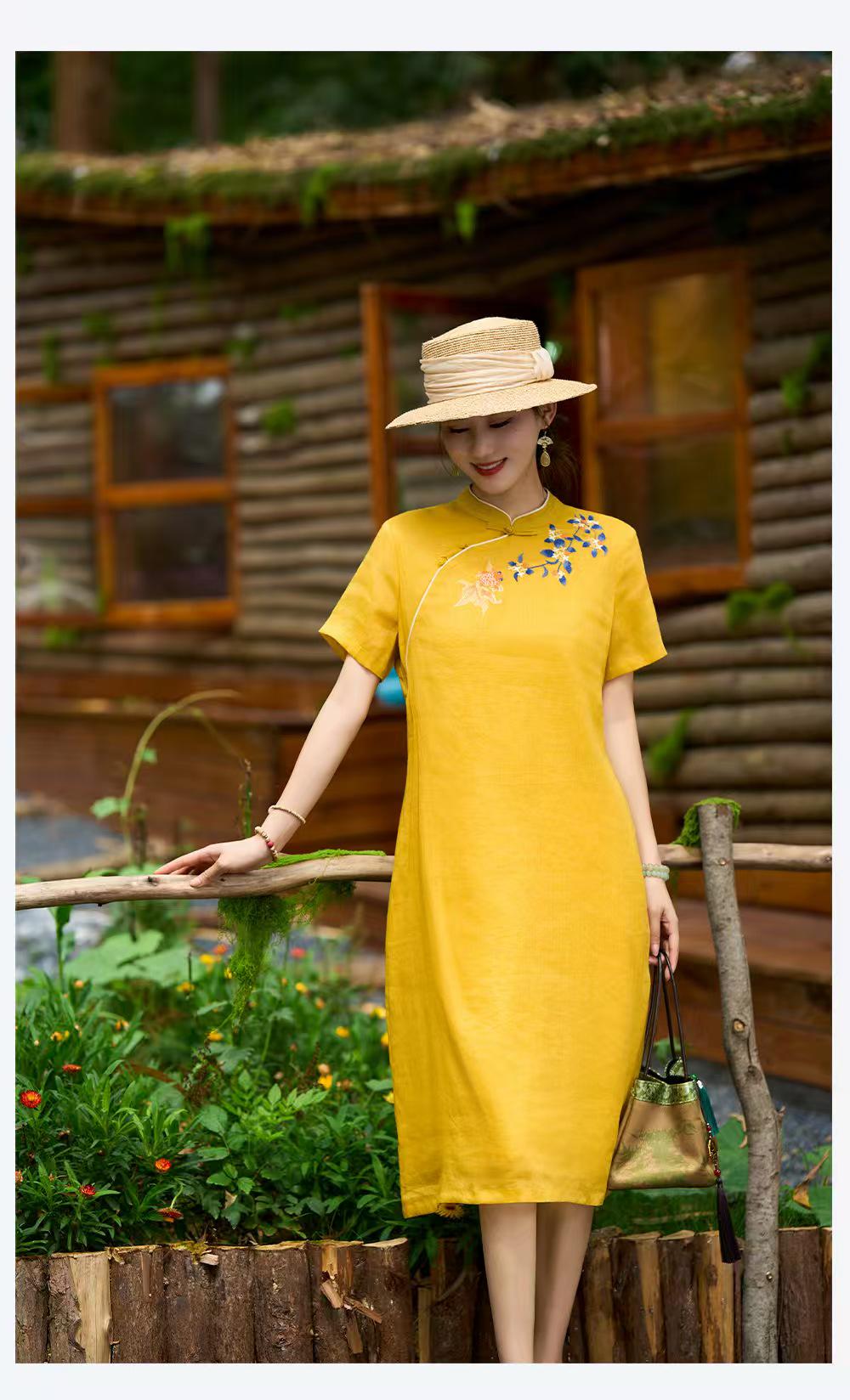 Women's Embroidered Qipao Cheongsam Dress – Ramie – additional product view